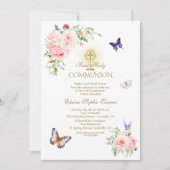 Butterfly Spring Blush Bloemen Goud Heilige Commun Kaart (Voorkant)