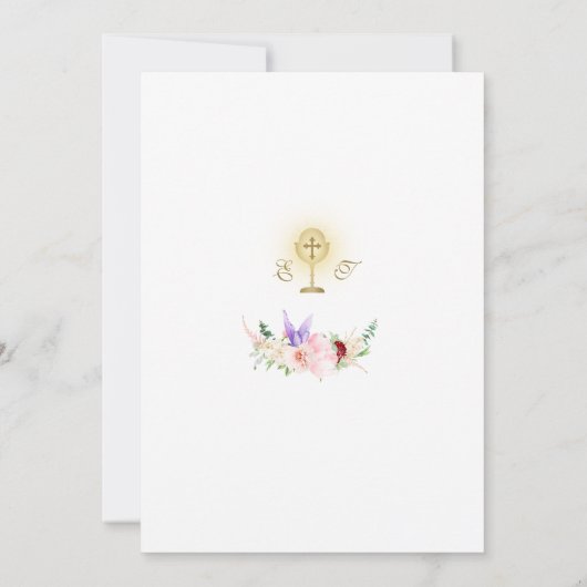 Butterfly Spring Blush Bloemen Goud Heilige Commun Kaart (Achterkant)