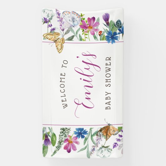 Butterfly Spring Wildflower Baby shower Spandoek (Verticaal)