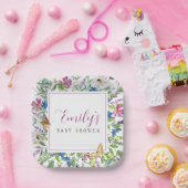 Butterfly Spring Wildflower Baby shower Teken Papieren Bordje (Feest)