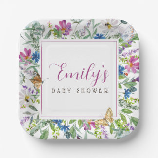 Butterfly Spring Wildflower Baby shower Teken Papieren Bordje