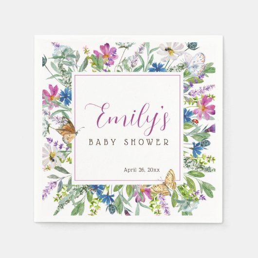 Butterfly Spring Wildflower Baby shower Teken Servet (Voorkant)