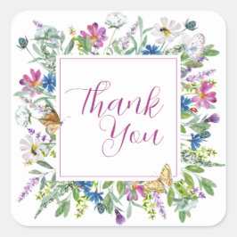 Butterfly Spring Wildflower Baby shower Teken Vierkante Sticker