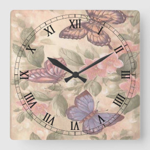 Butterfly Square Roman Numeras Clock Vierkante Klok