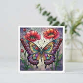 Butterfly stained glass design poppy flower kaart (Staand voorkant)