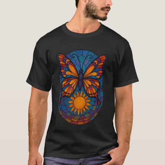 Butterfly Stained Glass Look Unisex T-shirt (Voorkant)