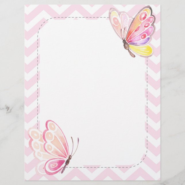 Butterfly Stationery Pink Letter Paper Briefhoofd (Voorkant)