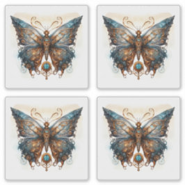 Butterfly Steampunk Blue Metal Gear vlinders Sticker