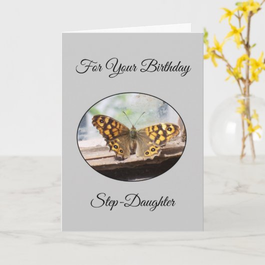 Butterfly Step Daughter Birthday Kaart (Gele Bloem)