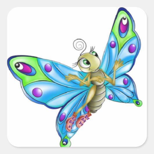 Butterfly-sticker/Cute Cartoon-Butterfly Vierkante Sticker (Voorkant)