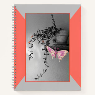Butterfly still Life Pink Peach Monochrome foto Notitieboek
