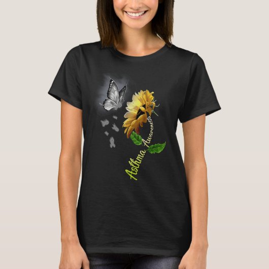 Butterfly Sunflower Asthma Awareness T-shirt (Voorkant)