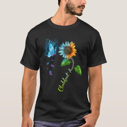 Butterfly Sunflower Clubfoot Awareness T-shirt (Voorkant)