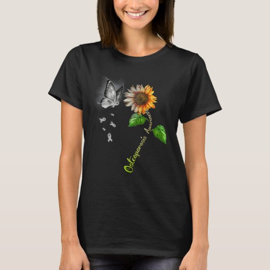 Butterfly Sunflower Osteoporosis Awareness T-shirt (Voorkant)