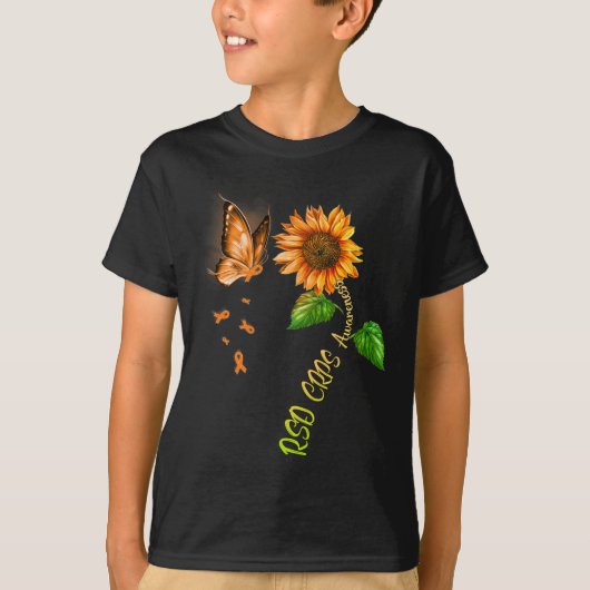 Butterfly Sunflower RSD CRPS Bewustzijn T-shirt (Voorkant)