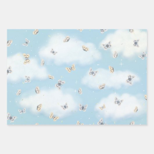 Butterfly Swarm in Dreamweaver Blue Sky Inpakpapier Vel (Voorkant 3)