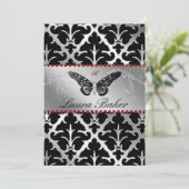 Butterfly Sweet 16 Invite Damask Red Sparkle Kaart (Staand voorkant)