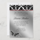 Butterfly Sweet 16 Invite Damask Red Sparkle Kaart (Achterkant)