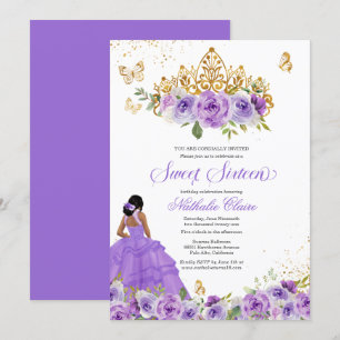 Butterfly Sweet 16 + Paarse Waterverf Flowers Inv Kaart