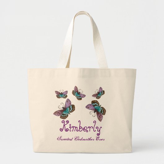 Butterfly Sweetest Godmoeder over aangepaste naam  Grote Tote Bag (Voorkant)