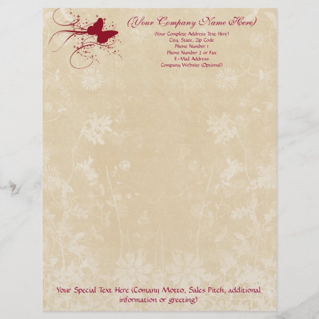 Butterfly Swirl Letterhead Briefhoofd Sjabloon (Voorkant)