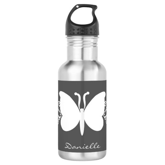 Butterfly Swirls Liberty Bottle, Grey Waterfles (Voorkant)