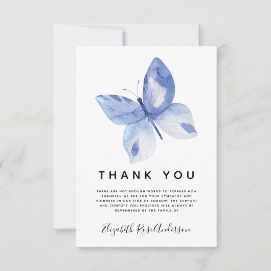 Butterfly Sympathie Funeral Dank u Notitiekaartje (Voorkant)