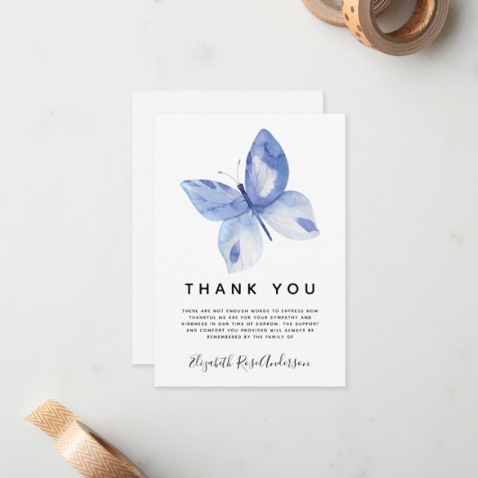 Butterfly Sympathie Funeral Dank u Notitiekaartje (Voorkant / Achterkant in situ)