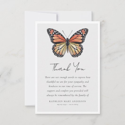 Butterfly Sympathy-begrafenis Bedankkaart (Voorkant)