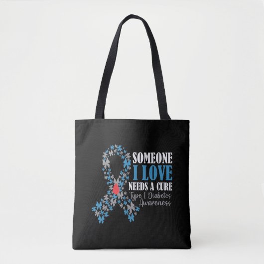 Butterfly T1D Diabetes Awareness Diabetic Support Tote Bag (Voorkant)
