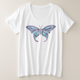 Butterfly T-shirt, lavendel en Blauwgroen Plus Siz Grote Maat T-shirt