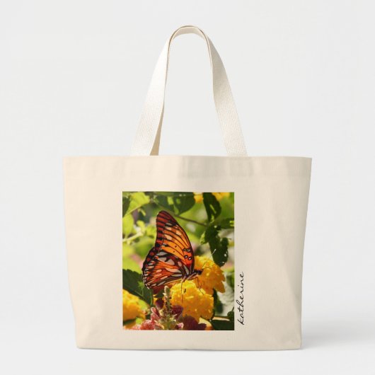 Butterfly Tas, gepersonaliseerd met naam Grote Tote Bag (Voorkant)