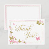 Butterfly Thank You Card, Roze, Faux Gold Bedankkaart (Voorkant / Achterkant)