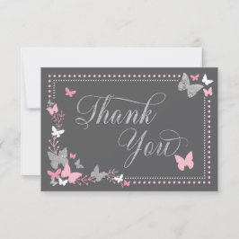 Butterfly Thank You Card, Roze, Faux Zilver Bedankkaart