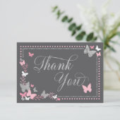 Butterfly Thank You Card, Roze, Faux Zilver Bedankkaart (Staand voorkant)