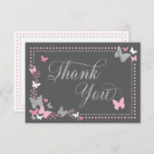 Butterfly Thank You Card, Roze, Faux Zilver Bedankkaart (Voorkant / Achterkant)