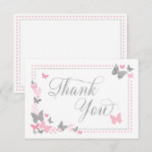 Butterfly Thank You Card, Roze, Faux Zilver Bedankkaart (Voorkant / Achterkant)