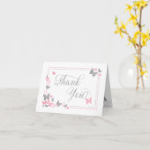Butterfly Thank You Card, roze, grijs Kaart (Gele Bloem)