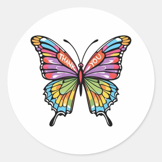 Butterfly Thank You Ronde Sticker (Voorkant)