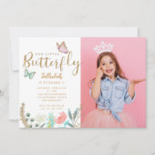 Butterfly Thema Meisjes Verjaardag Party foto Kaart (Voorkant)