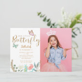 Butterfly Thema Meisjes Verjaardag Party foto Kaart (Staand voorkant)