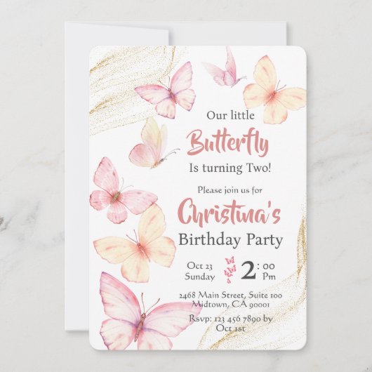 Butterfly thema schattige gelukzaligheid 2e verjaa kaart (Voorkant)