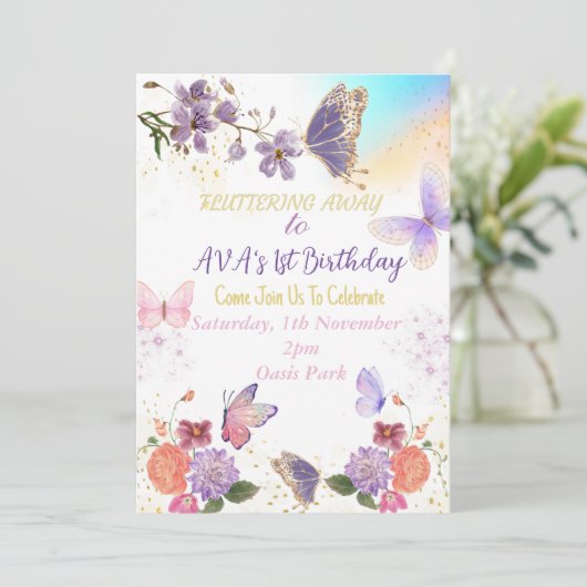 Butterfly thema Verjaardag uitnodiging (Staand voorkant)