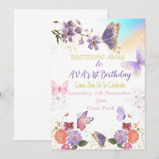 Butterfly thema Verjaardag uitnodiging (Voorkant / Achterkant)