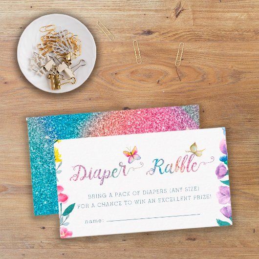 Butterfly Theme Baby shower Diaper Raffle Ticket Informatiekaartje