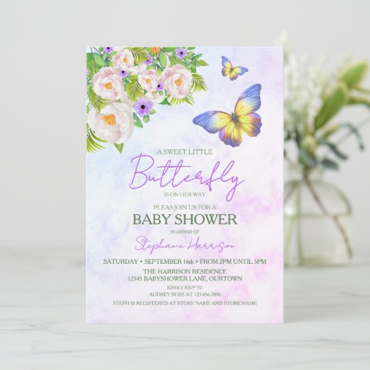 Butterfly Theme Baby Shower Uitnodigingen (Staand voorkant)