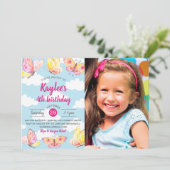 Butterfly Theme Birthday Party Foto Kaart (Staand voorkant)