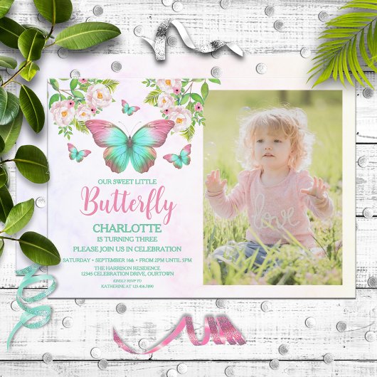 Butterfly Theme Girl's Verjaardagsfeestje Kaart