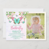 Butterfly Theme Girl's Verjaardagsfeestje Kaart (Voorkant)
