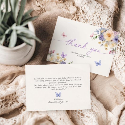 Butterfly Theme Pastel Baby shower Dank u kaart